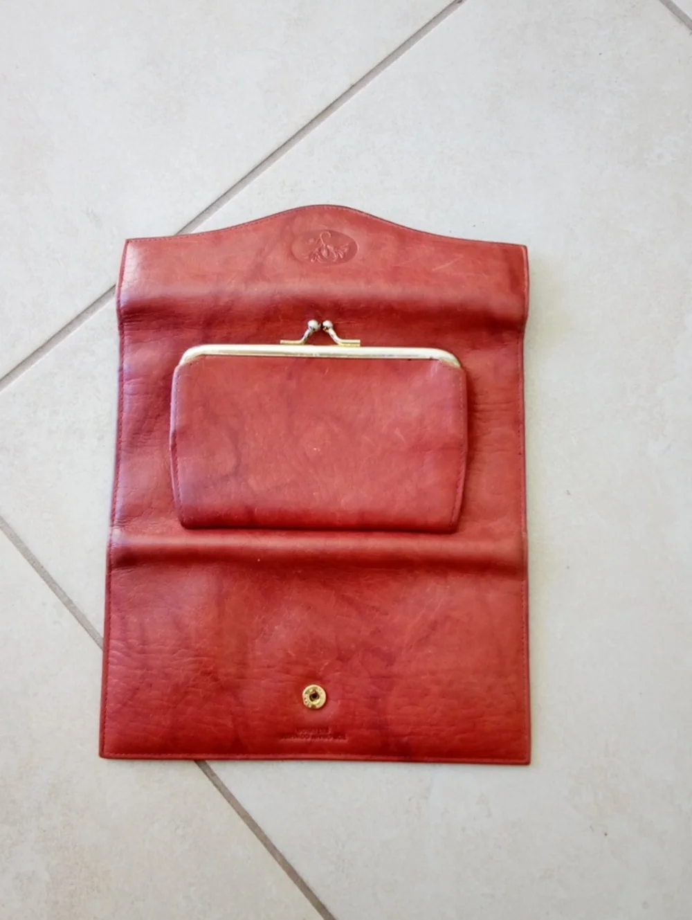Fold-Open Leather Clasp Wallet in Brown